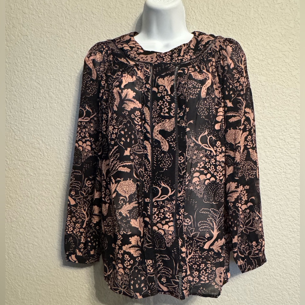 Ann Taylor Women’s Blouse Black/Pink Floral Design XXSP
